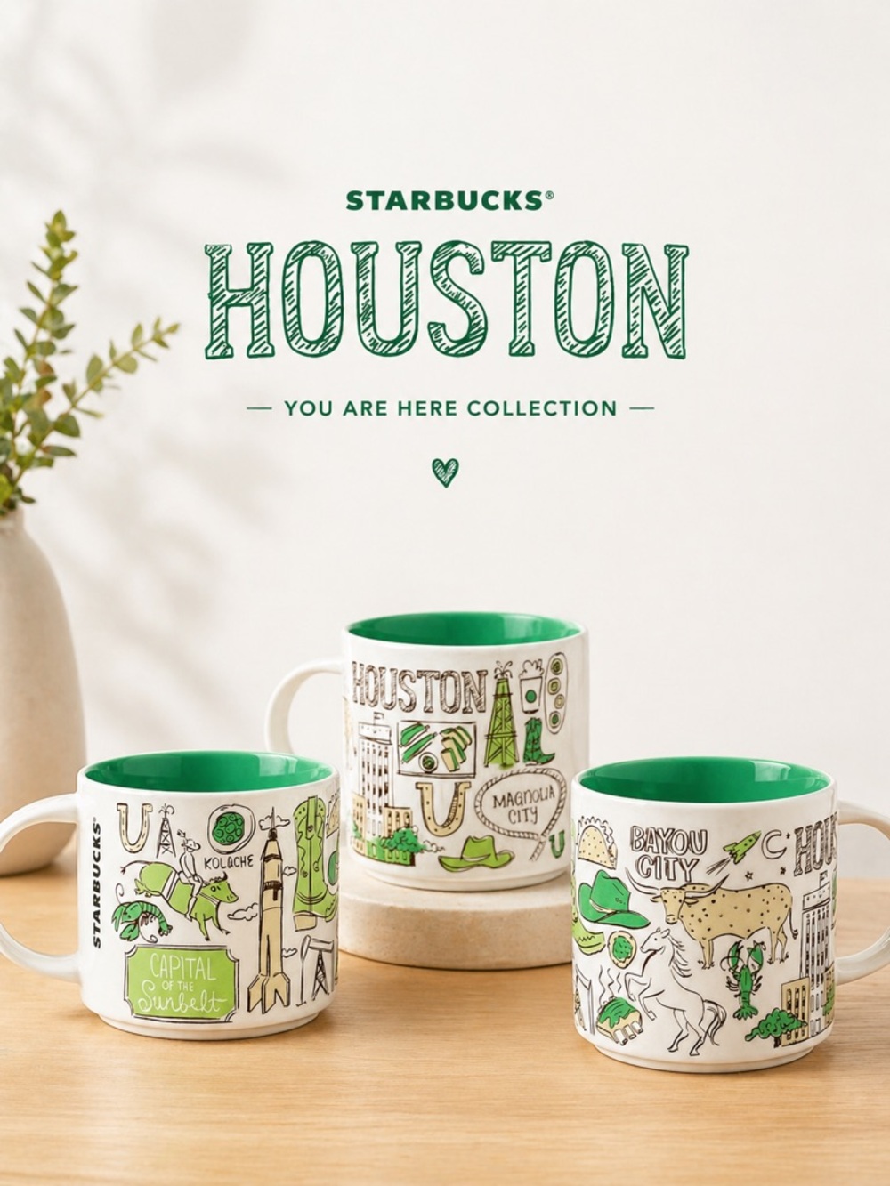 Starbucks Houston You Are Here Mug Green Interior EUC
